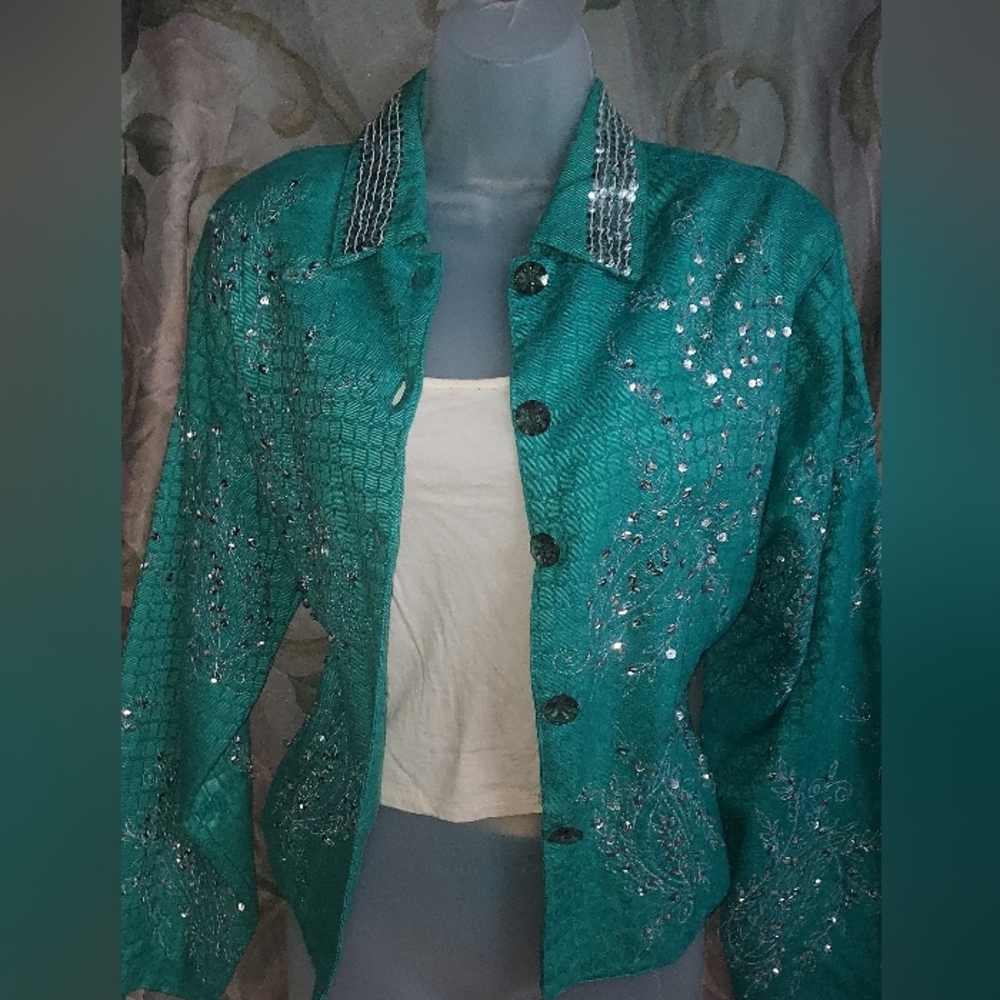 ⚜️ PUSHPA ⚜️ Teal Blazer ⚜️ Sequined Jacket ⚜️ Vintage ⚜️ Bedazzled ⚜️